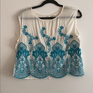 ANDREE BLUE Blue Stitched Crop.